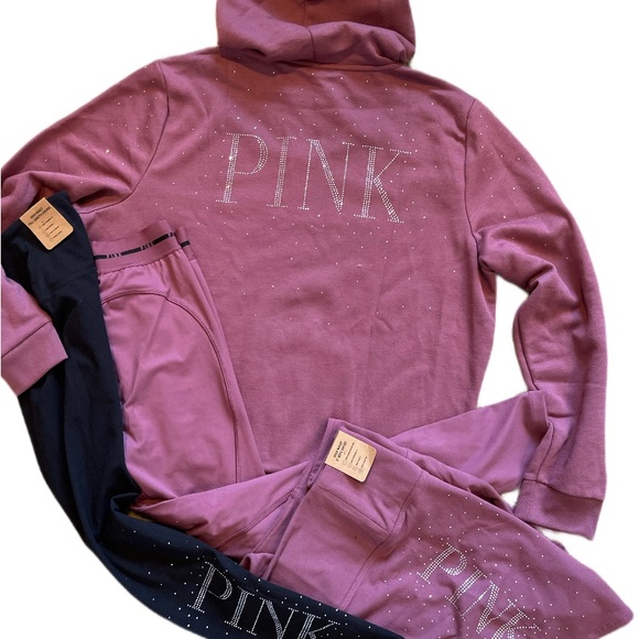 NEW VICTORIAS SECRET PINK BLING RELAXED FIT HOODIE & LEGGINGS S-XXL NWT - Picture 3 of 6